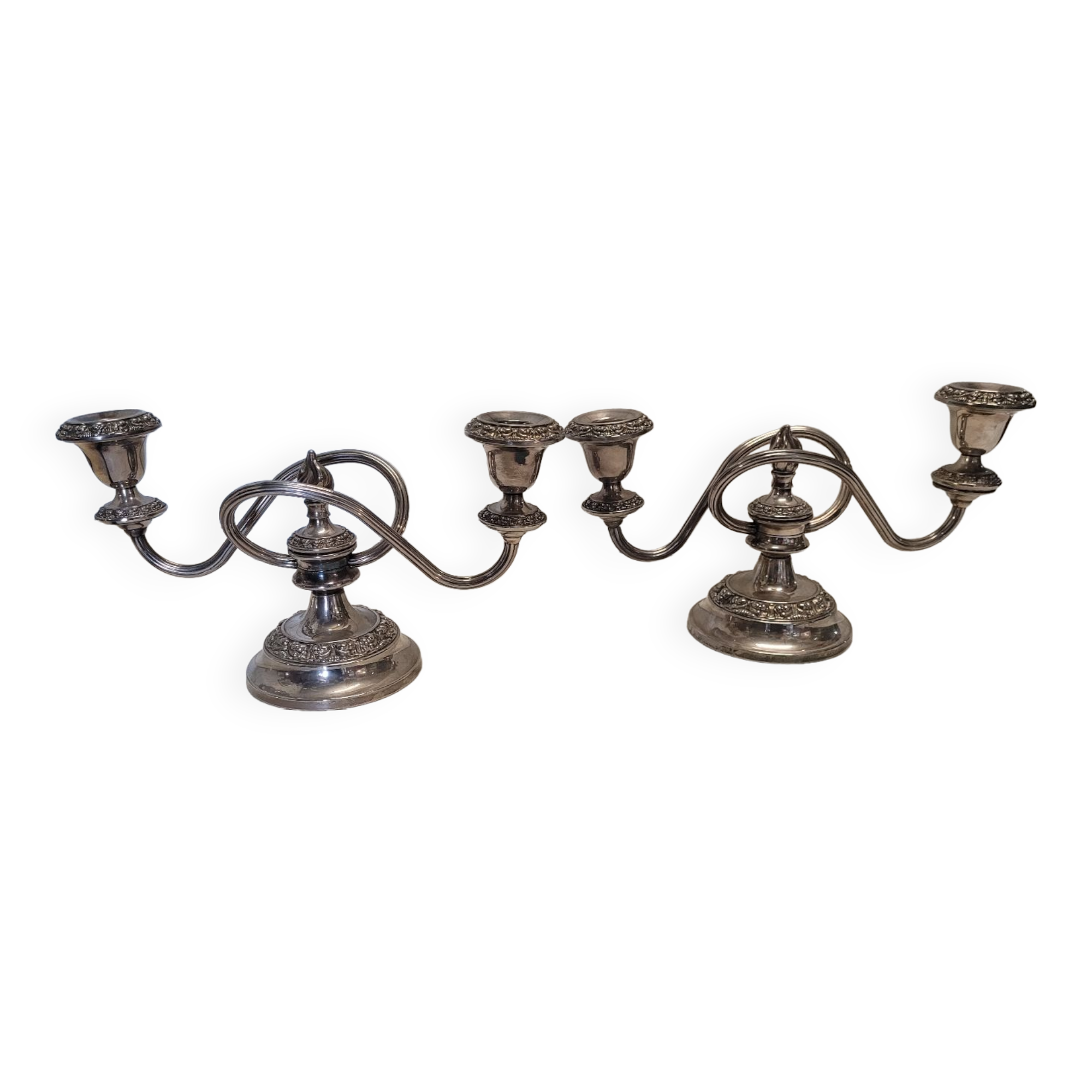 Pair of silver metal candlesticks