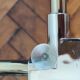 Dessert, vintage gold rolling bar, chrome and smoked glass.