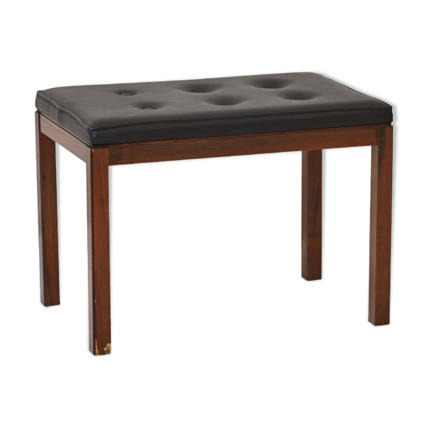 Vintage rosewood pouf with faux leather seat