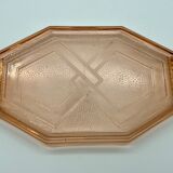 Art deco tray in pink glass with handle