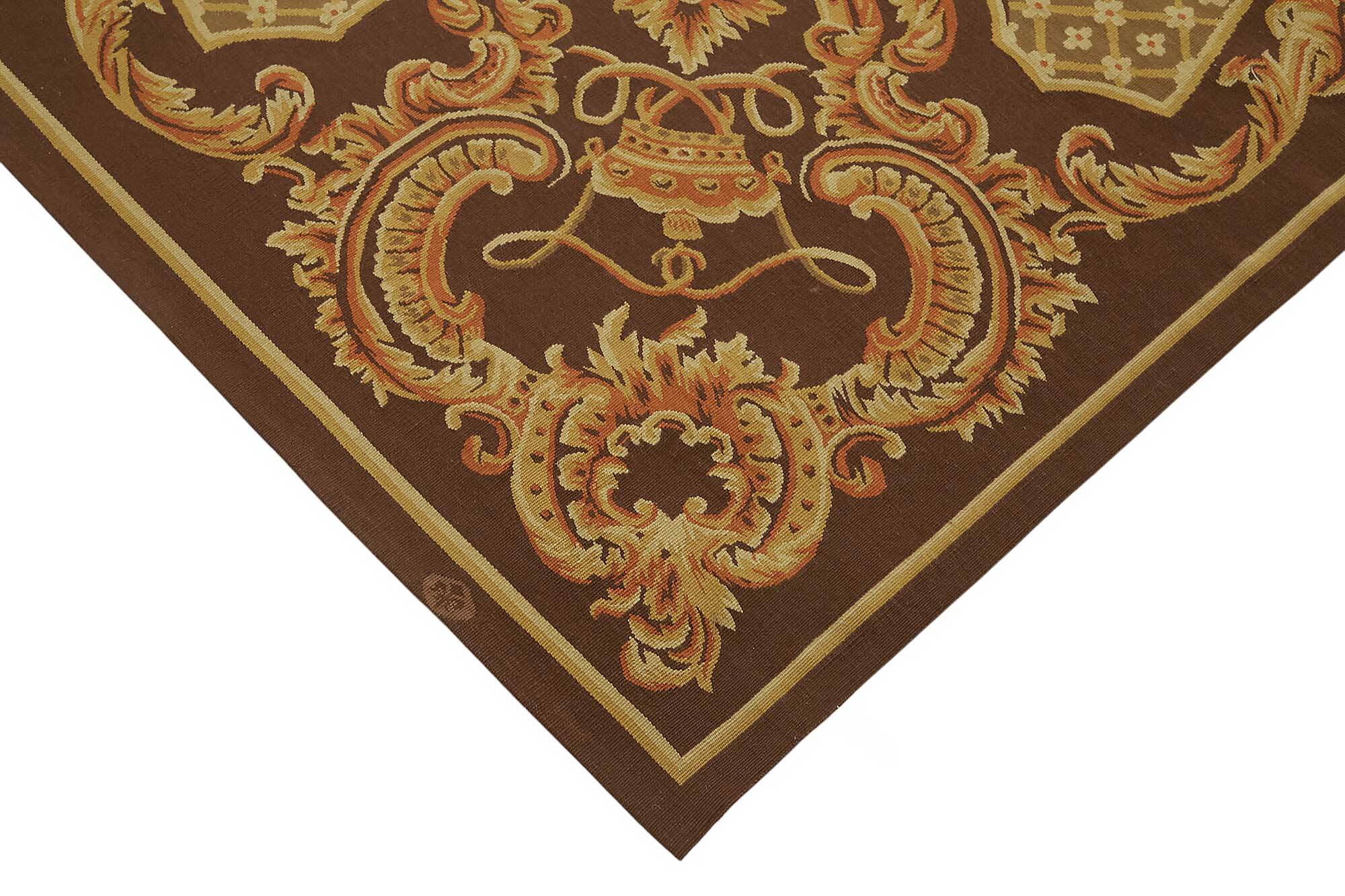 Handmade European Vintage Aubusson Kilim 277 cm x 356 cm