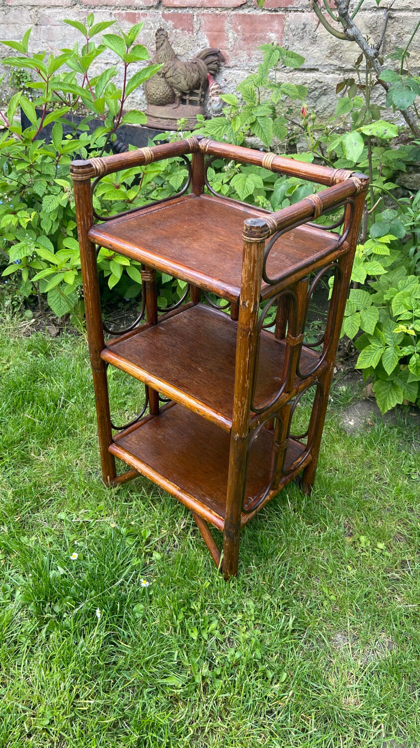 Bedside table, end table, vintage rattan shelf