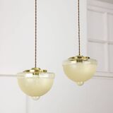Mid-century Italian Brass and Glass Pendant Lamps, set of 2