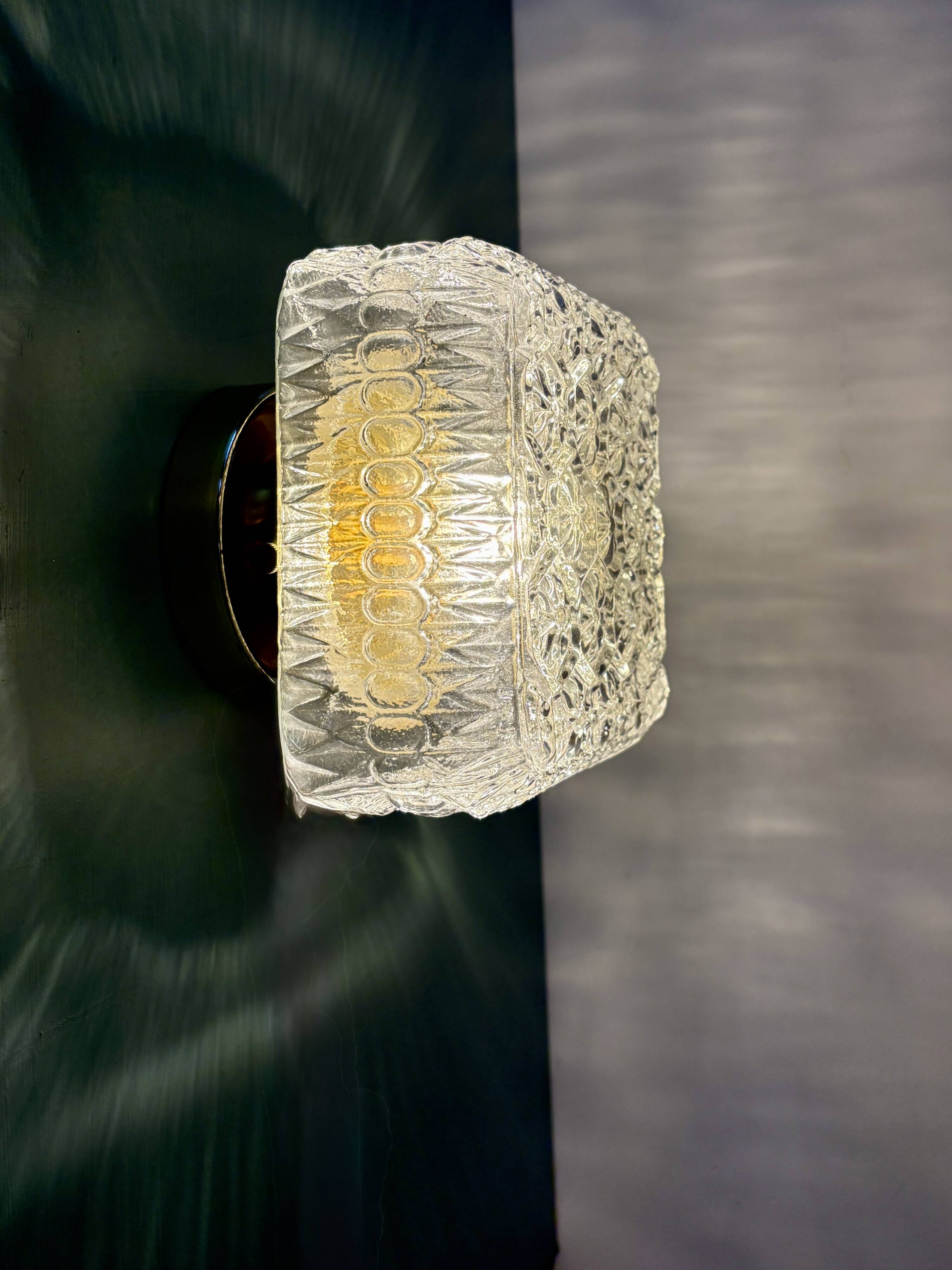 Vintage square globe wall or ceiling light in moulded glass