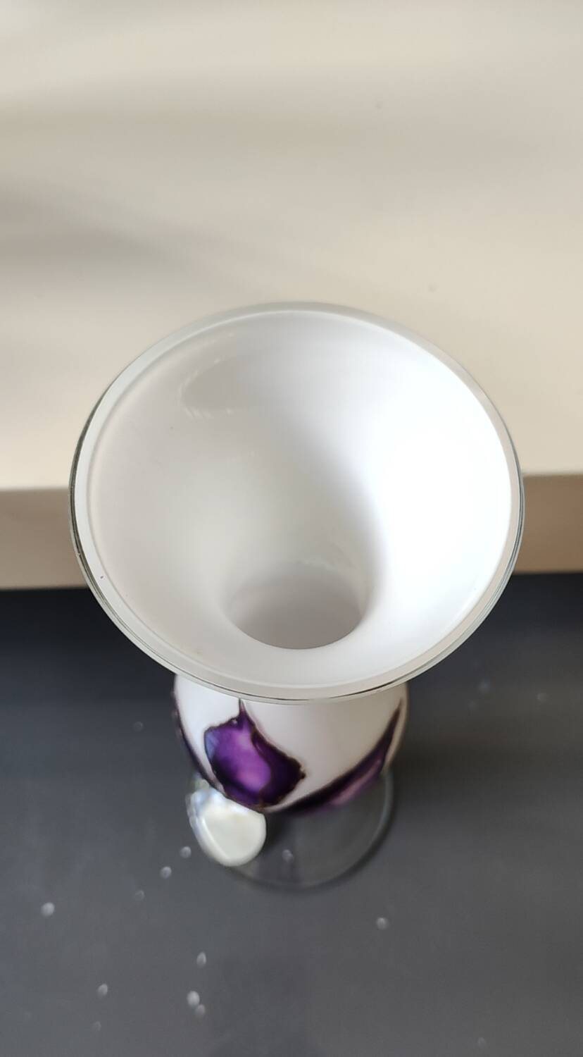 Stylish Kalina Poland vase. Floral decoration. Unique signed piece, 27 cm