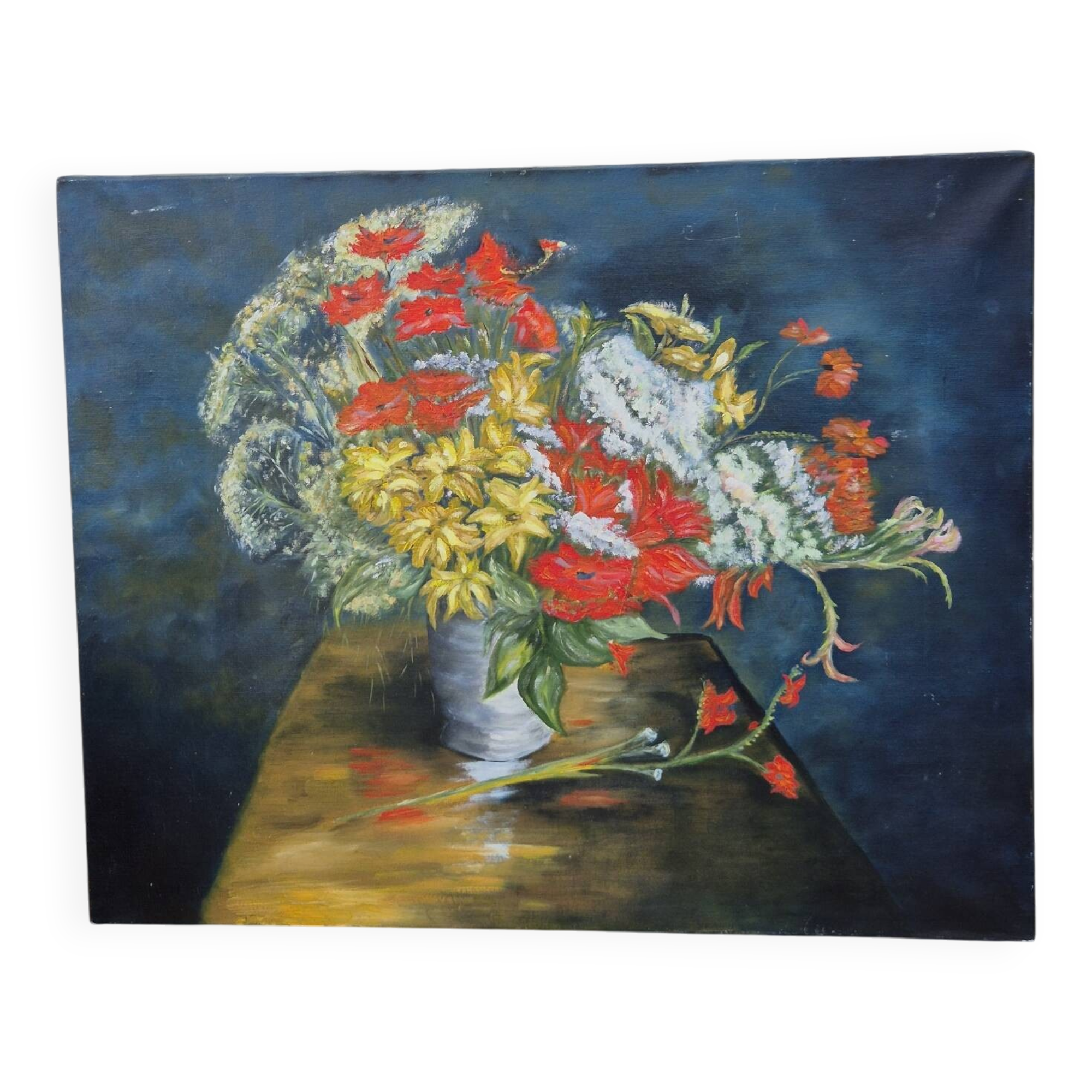 Large Vintage Floral Still Life Oil Painting
