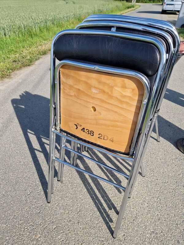 Lot de 6 chaises pliantes chromé Souvignet années 70