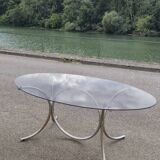 Vintage oval design table in smoked glass and chrome legs