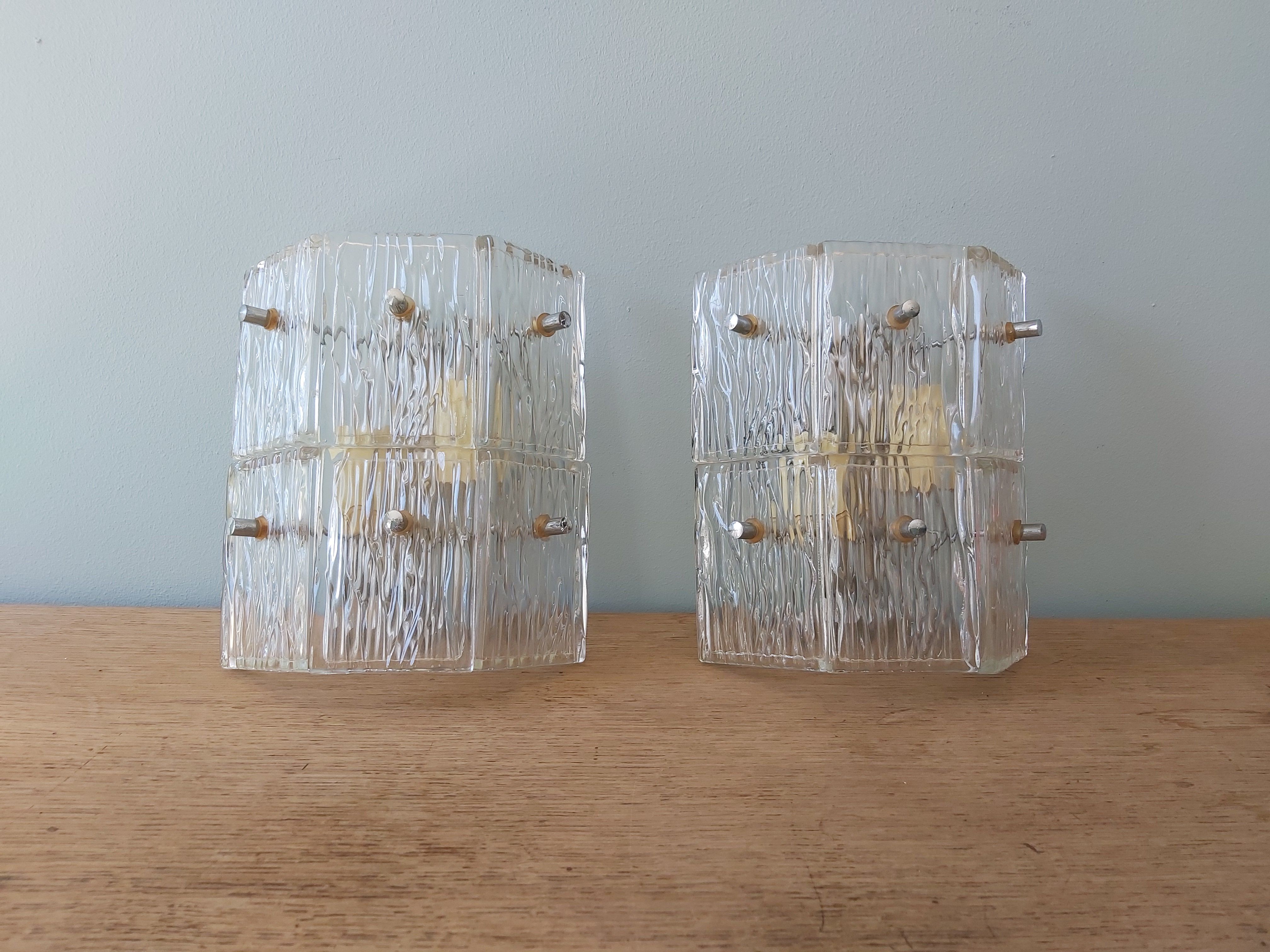 Pair of vintage frosted glass wall lamps, 1960s