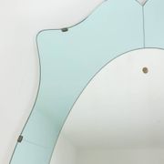 Two-tone glass console mirror with gilded brass. Circa 1950.