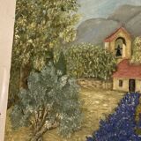 Huile sur toile « clocher »