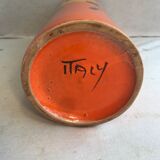 Ancient orange ceramic roll vase drawing flowers made in Italy vintage