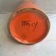 Ancient orange ceramic roll vase drawing flowers made in Italy vintage