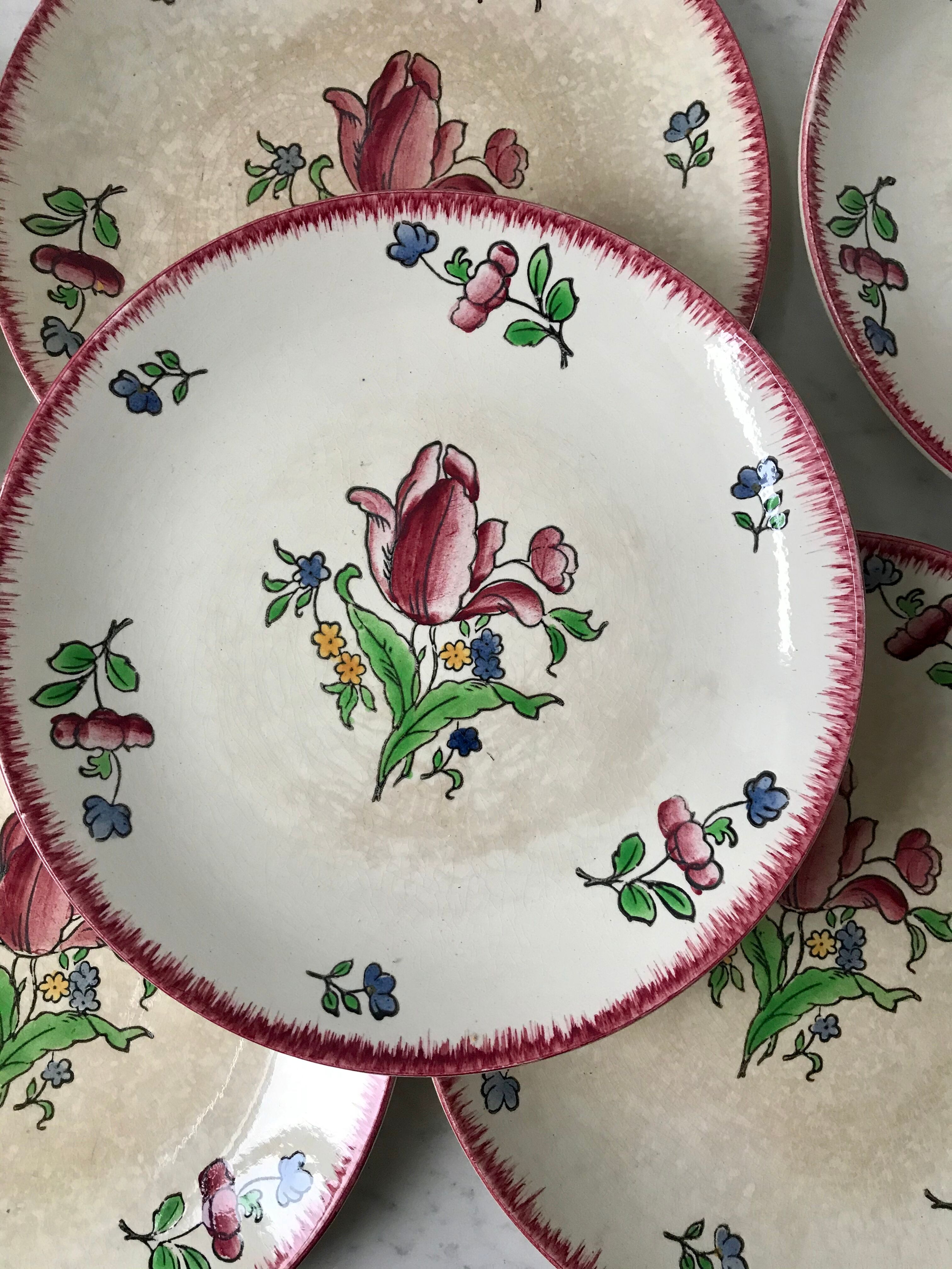 Set of 7 dessert plates gien model "lorraine" hand painted 30-40s