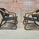 Pair of vintage skaï bamboo armchairs