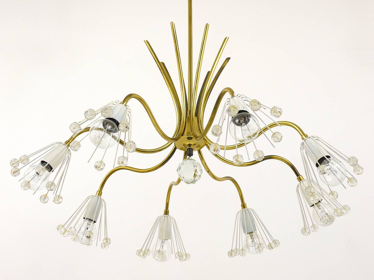 Modern brass floral chandelier Emil Stejnar, Rupert Nikoll, Austria, 1950s