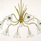 Modern brass floral chandelier Emil Stejnar, Rupert Nikoll, Austria, 1950s