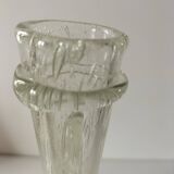 Bubble glass carafe bottle signed Biot in lime green colour.