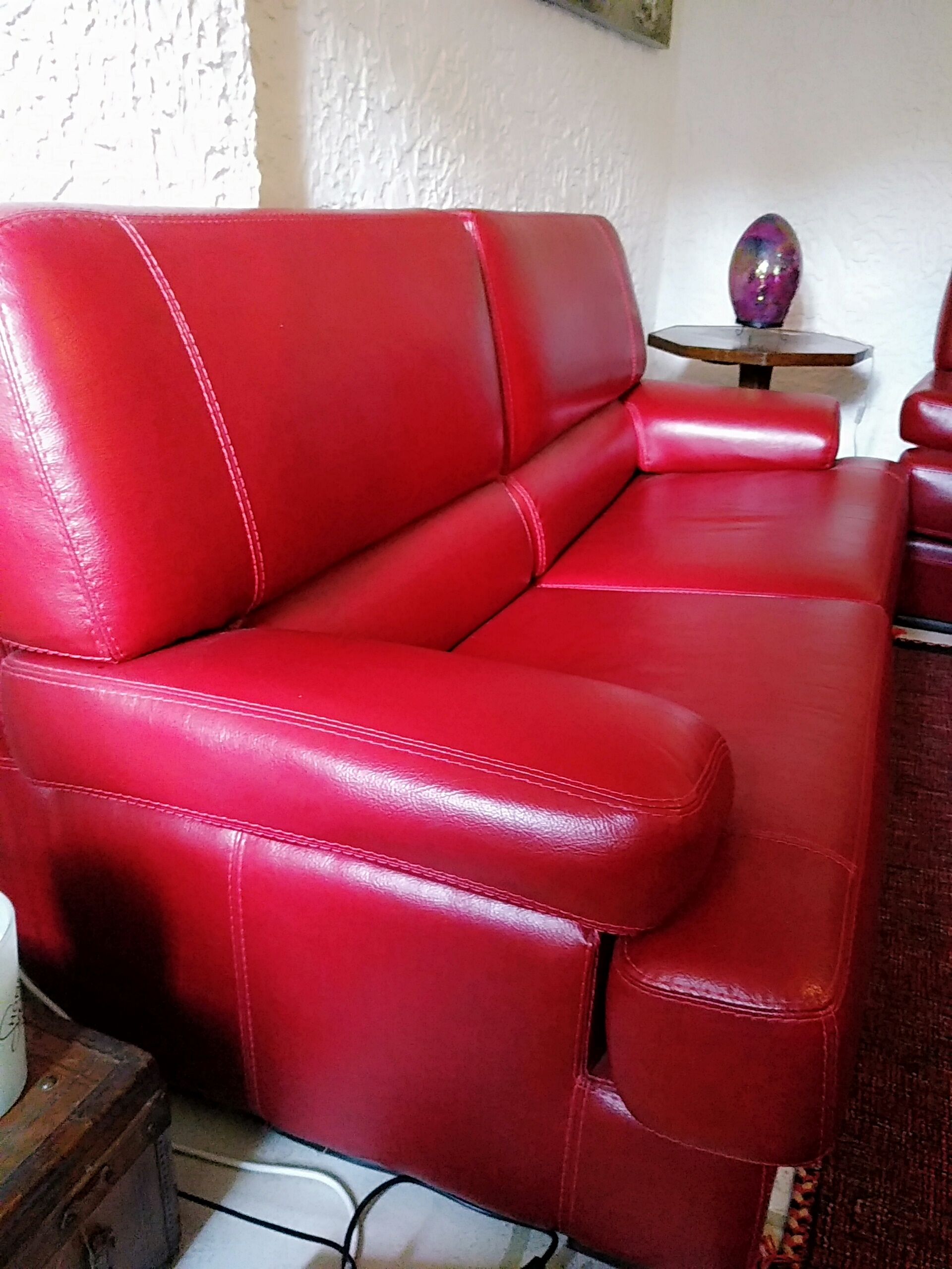 3-seater vintage sofa in red leather Hermes