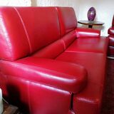3-seater vintage sofa in red leather Hermes