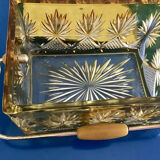 Amber cut crystal bonbonnière, metal mount – Art Deco