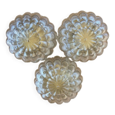 Set of 3 vintage wall lights or ceiling lights in moulded amber glass -