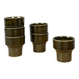 Ensemble de 6 tasses vintage en grès émaillé vert olive