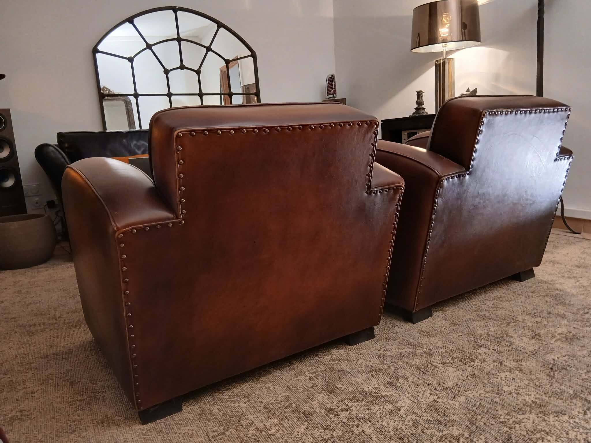 2 fauteuils Club Vintage cuir