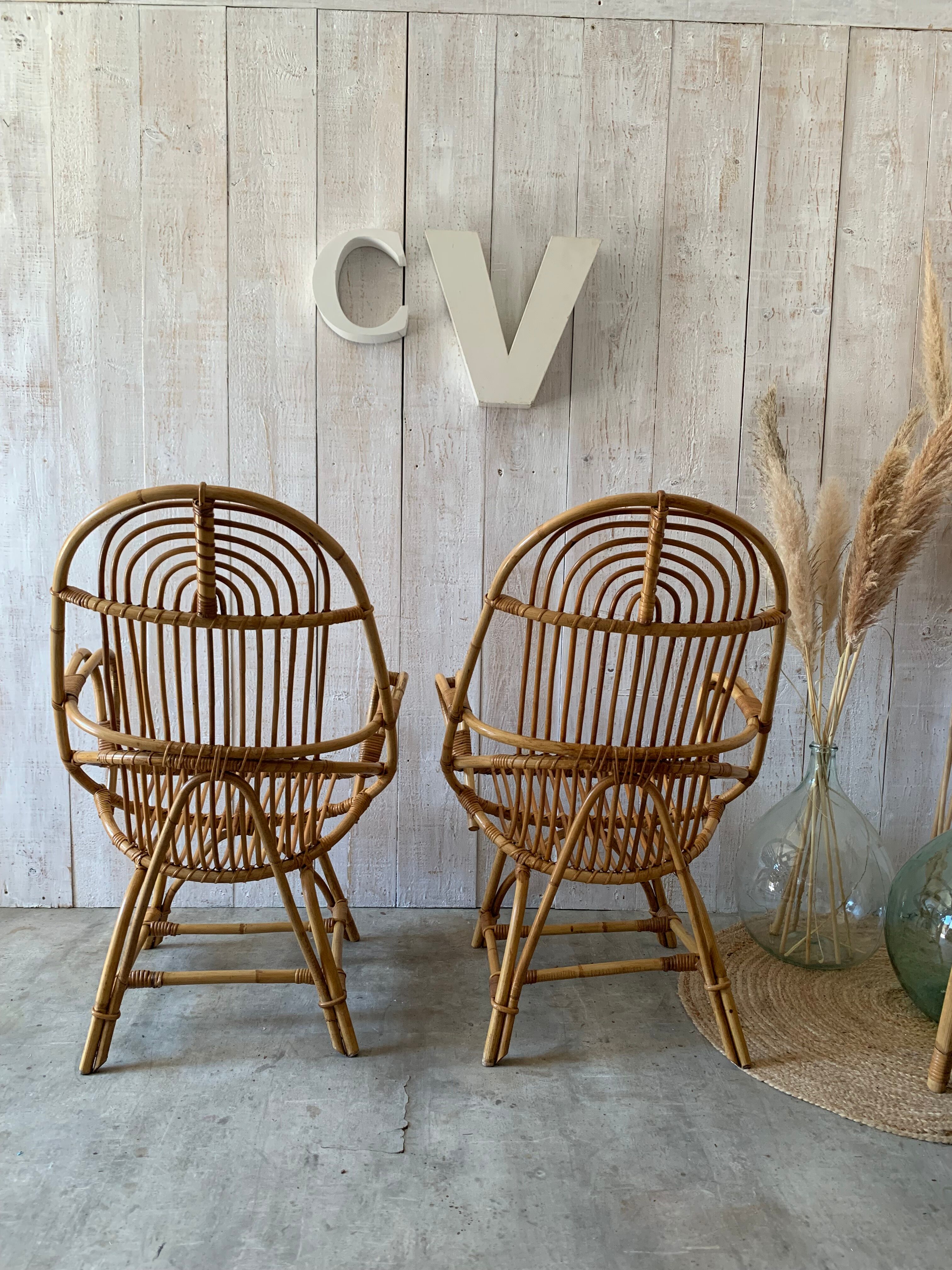 Pair of rattan armchairs
