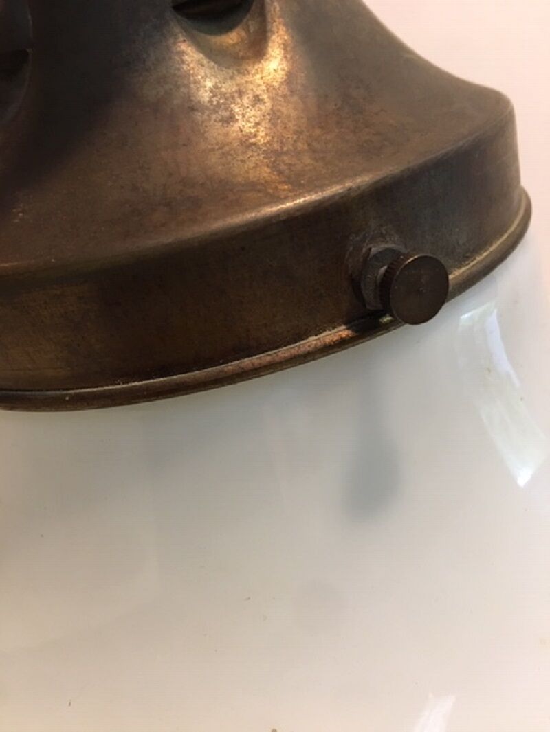 Ancient copper and opaline 1960 ceiling lamp