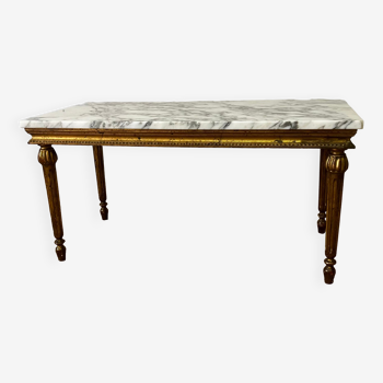 Gilded wood coffee table and marble top Louis XVI style