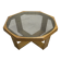 Unique hexagonal table 1977, smoked glass and oak, Swiss made.