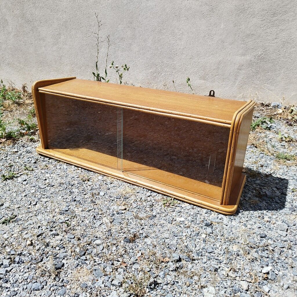 Rattan glazed shelf vintage design storage