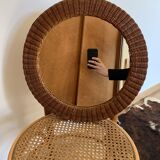 round woven rattan mirror, 1960s