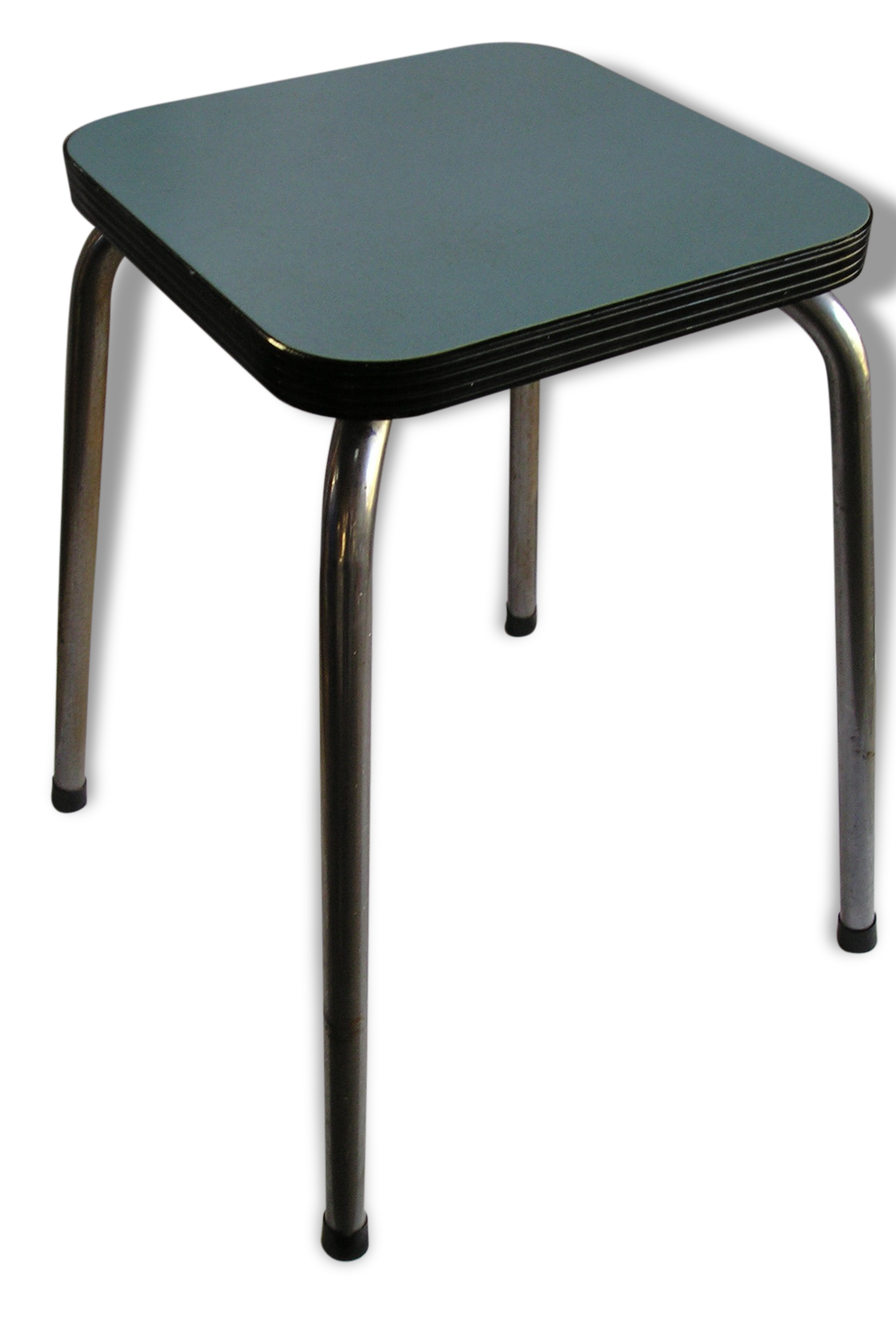 Stool blue sky and chromed metal, vintage 70s formica