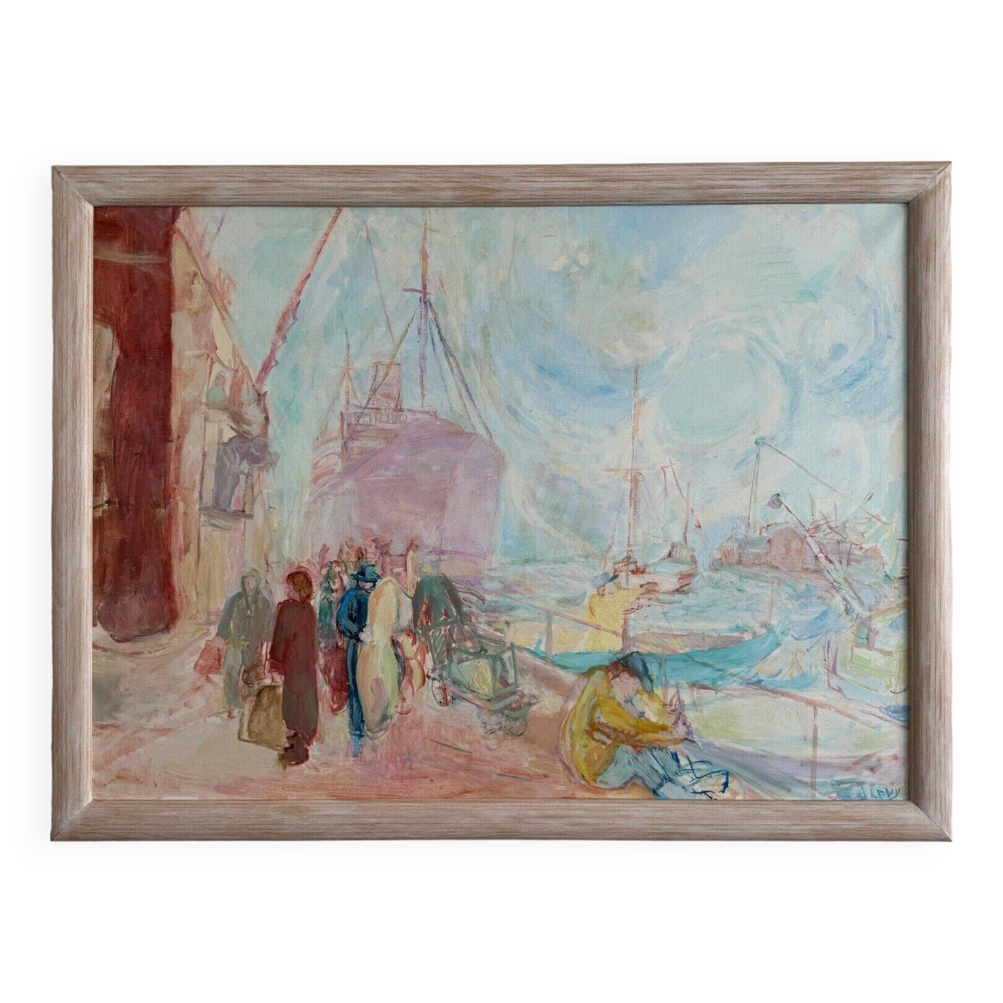 Oil on canvas representing the port of Nantes by J. Levy 20th century