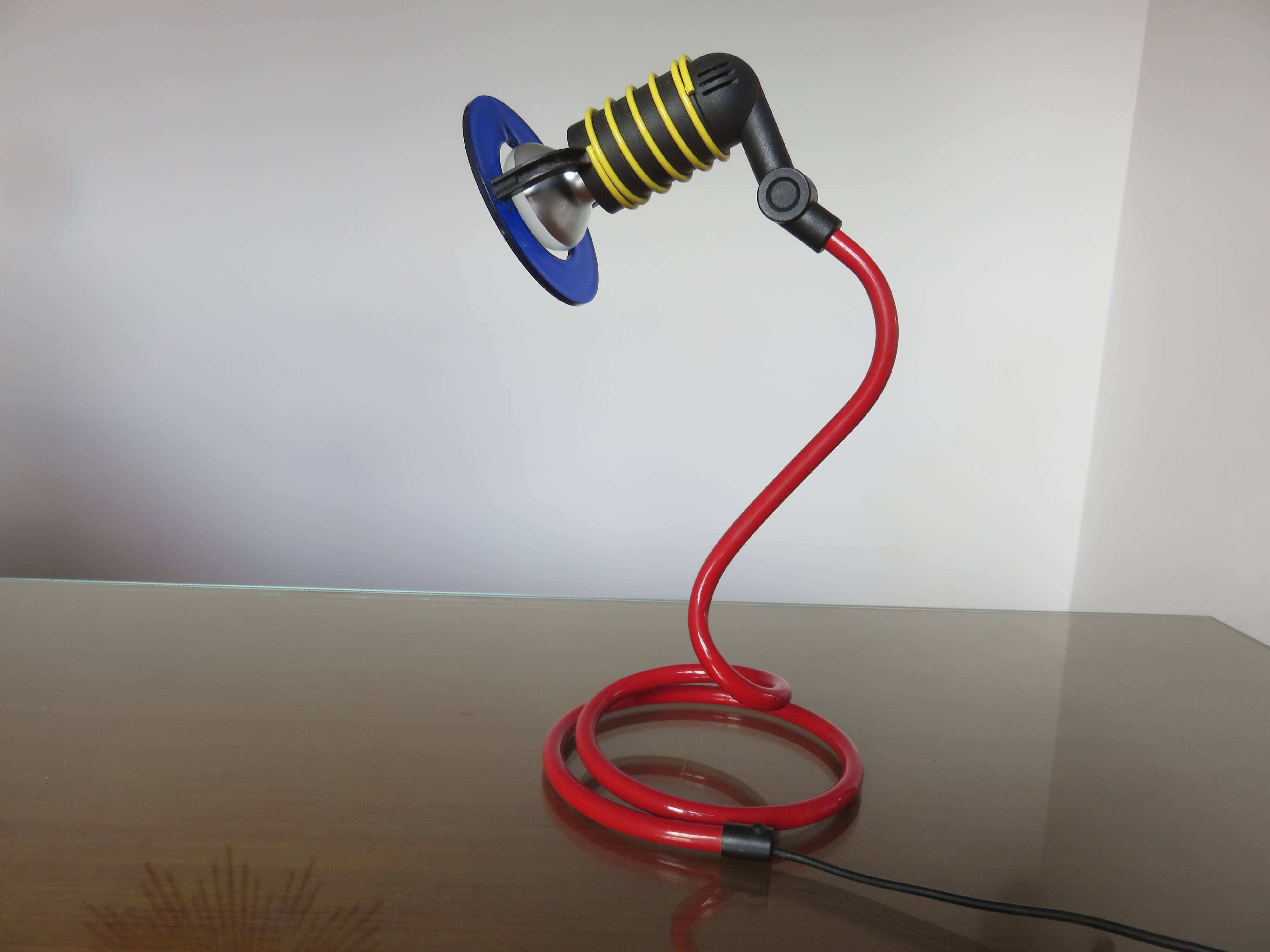 Spiral lamp in primary colours from the 80s Memphis era.