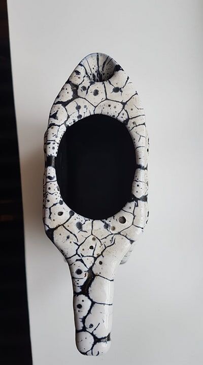 Pitcher in black and white ceramic Samoens Vallauris style