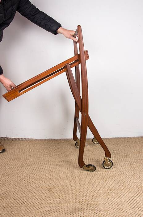 Danish folding teak rolling table, Svend Aage Madsen/Illums Bolhigus.