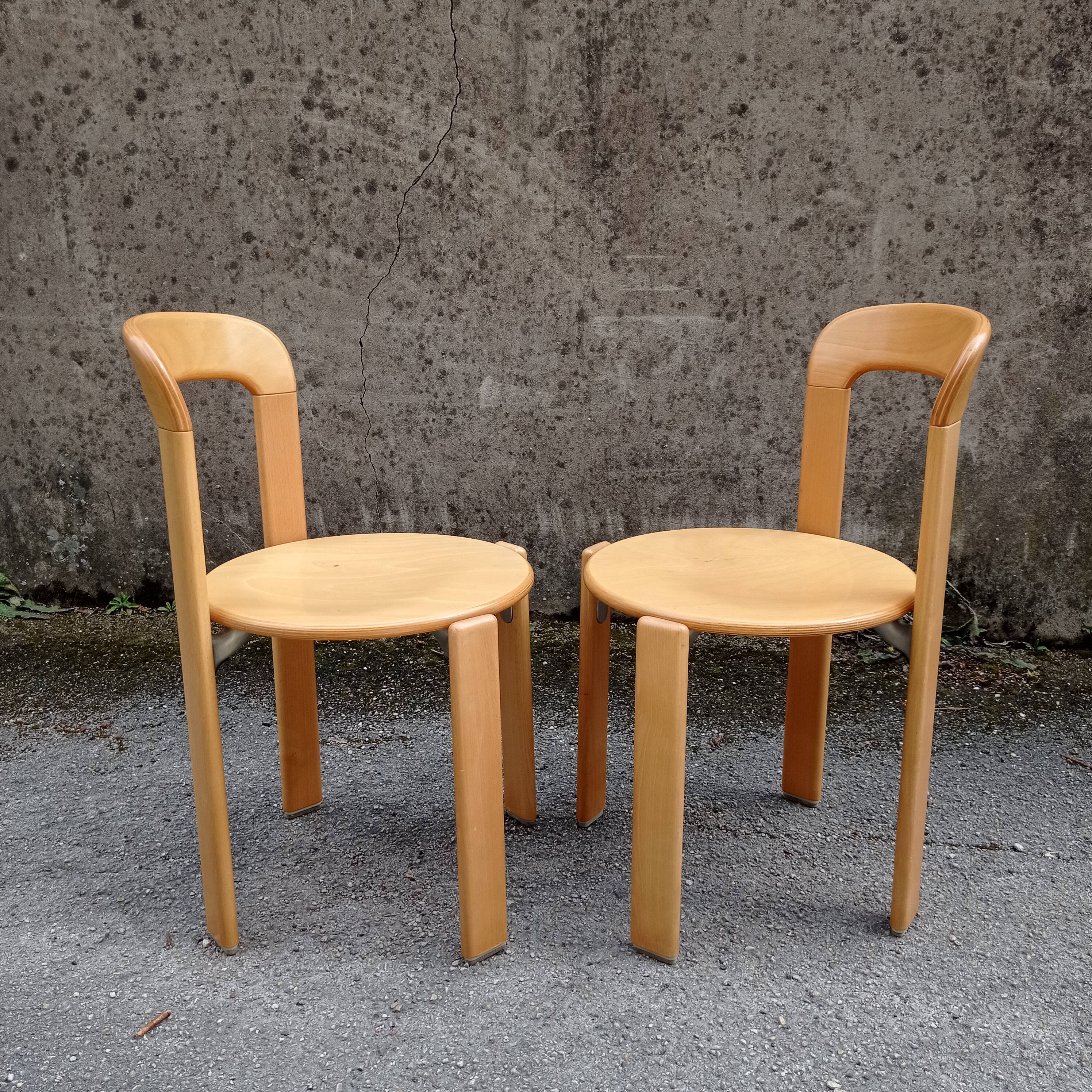 Pair of Bruno rey chairs in blond wood from the 80s