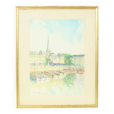 Charming Painting Watercolor Carlier 1989 Honfleur France