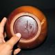 Vintage ball vase in flamed stoneware 1960 - caramel color with blue flow - signed DS
