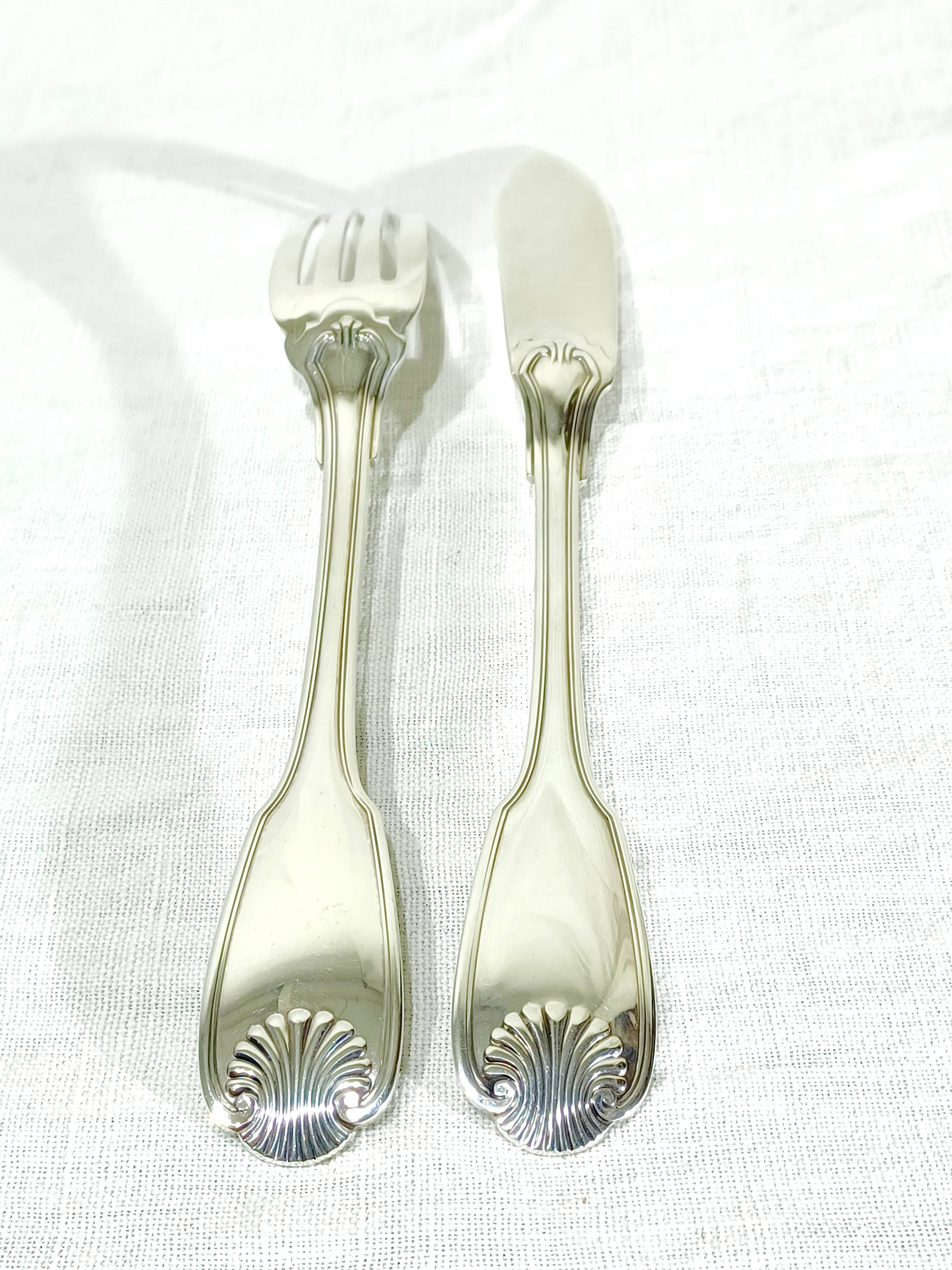 Christofle – 12-piece solid silver fish cutlery set, Vendôme model