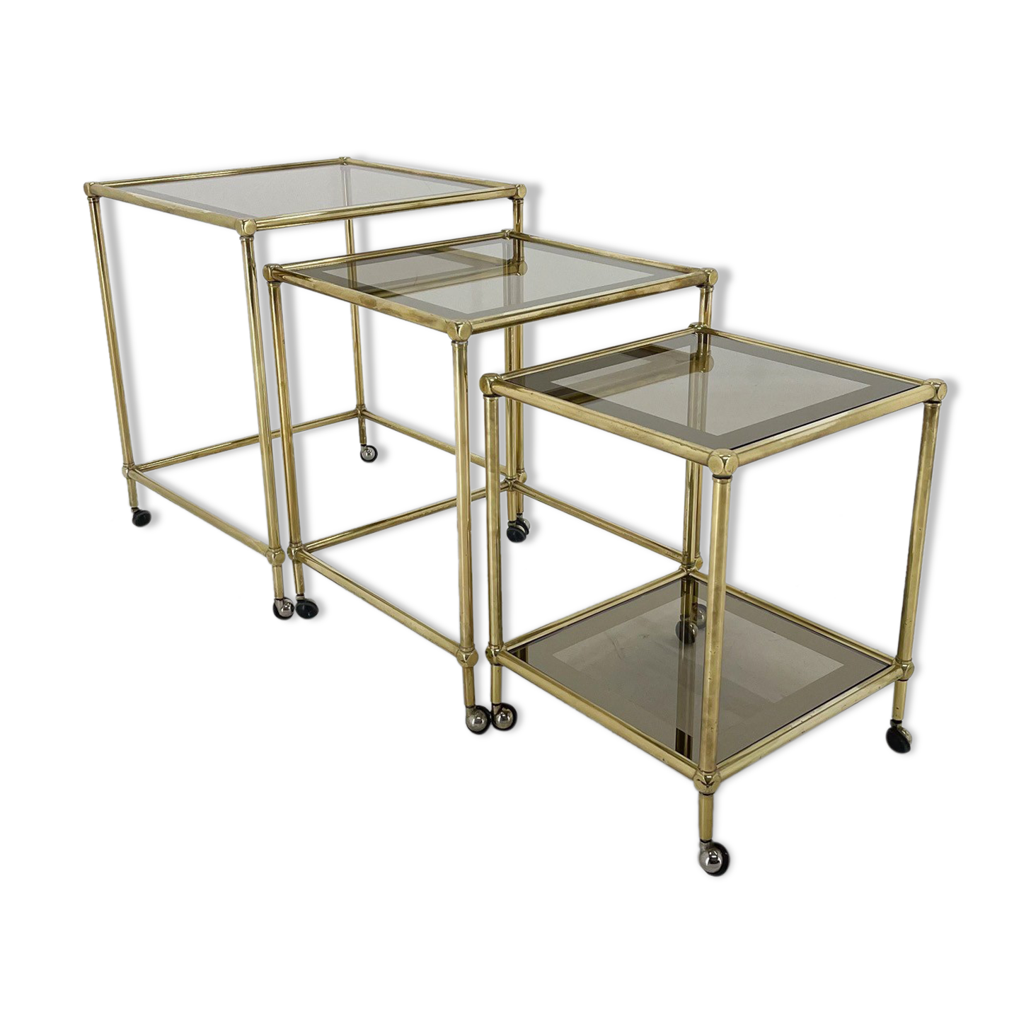 1970's italian brass & smoked glass nesting tables