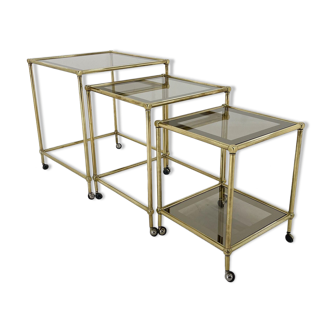 1970's italian brass & smoked glass nesting tables