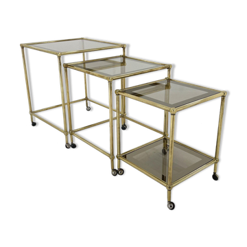 1970's italian brass & smoked glass nesting tables