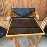Mid-century leather sofa, 2 fotels, and table in sett