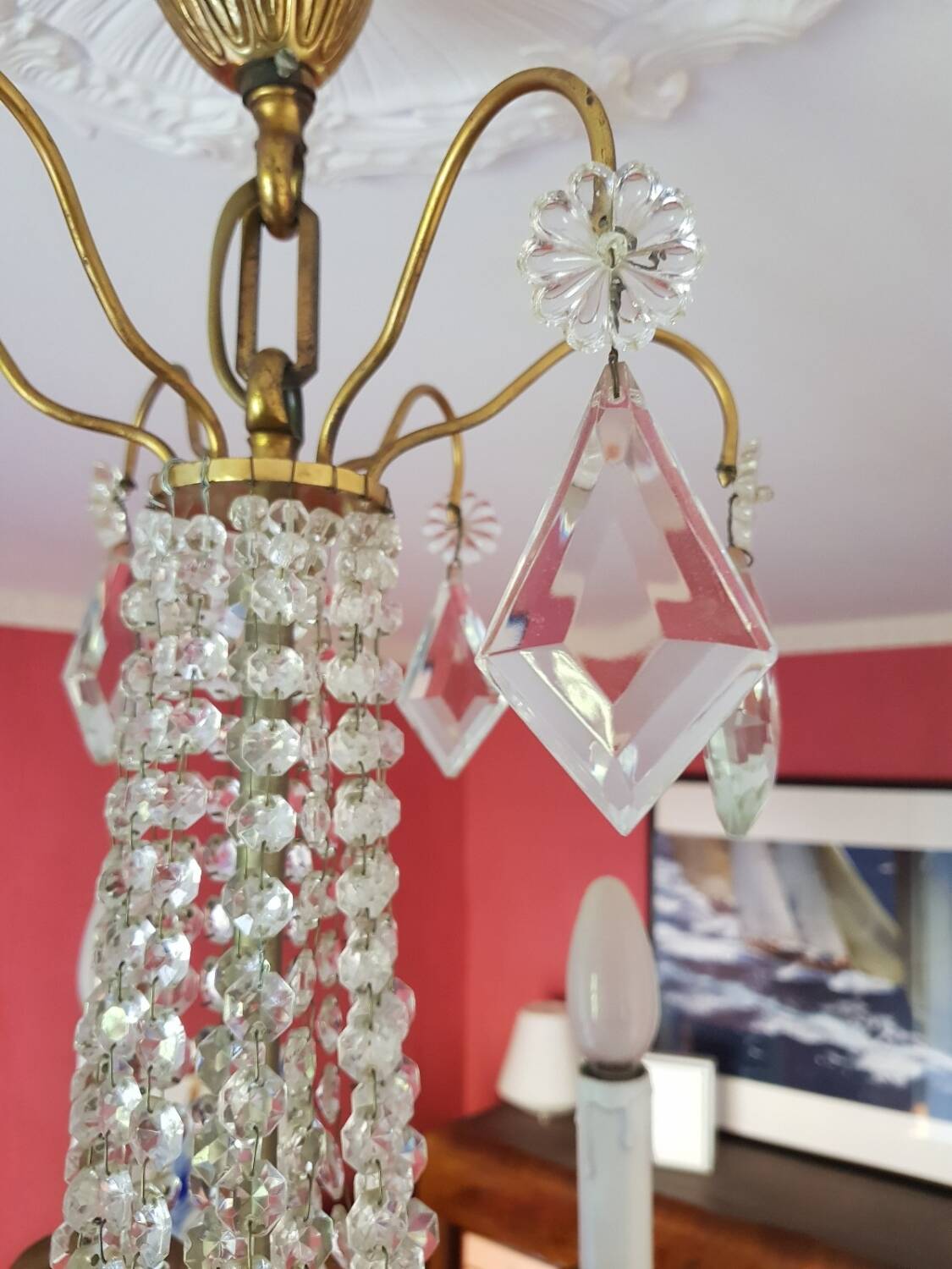 6-light hot air balloon chandelier with crystal pendants, late 19th century