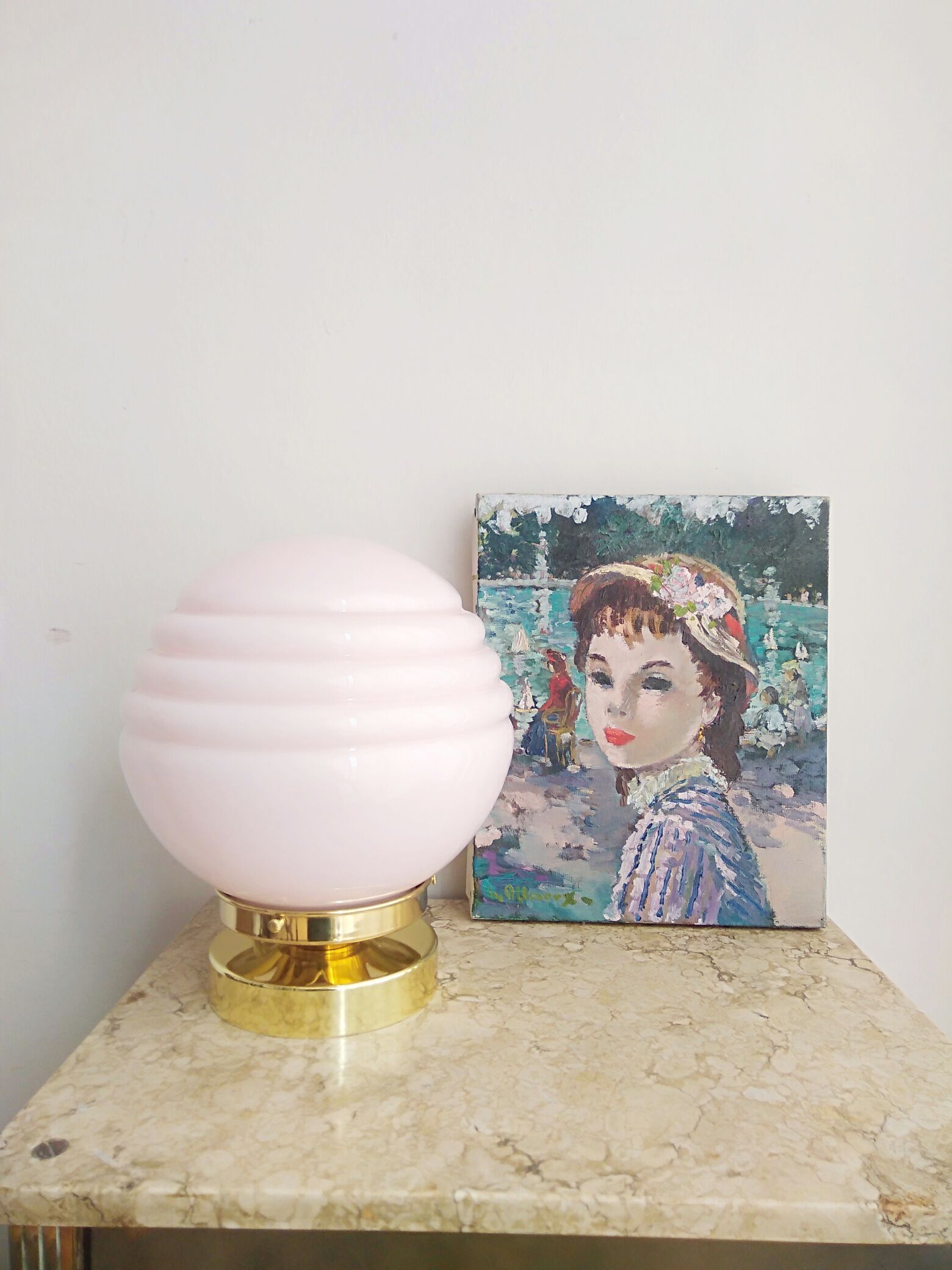 Pink opaline globe lamp