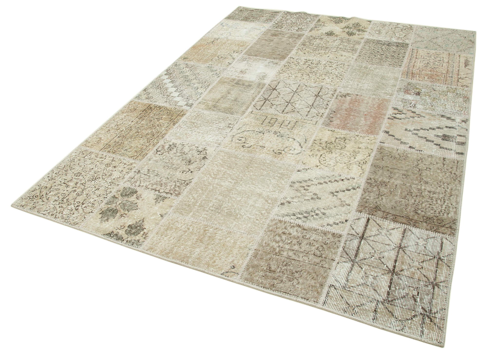 Handmade Anatolian Overdyed 173 cm x 240 cm Beige Patchwork Carpet